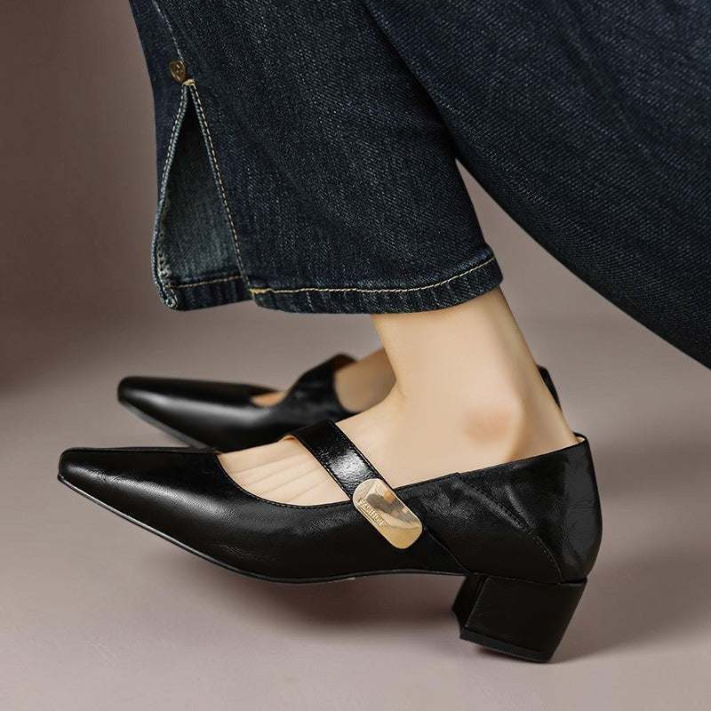 NIENKE | MARY JANES WITH SQUARE TOE AND GOLDEN TRIM