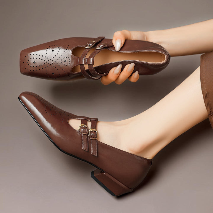 LYNN | LEATHER MARY JANES WITH DOUBLE STRAP
