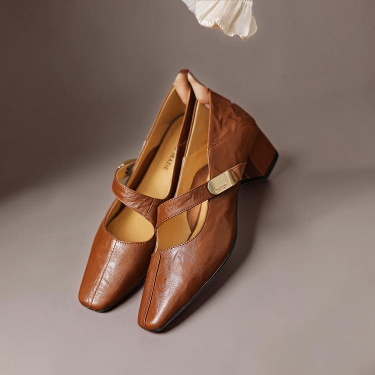 NIENKE | MARY JANES WITH SQUARE TOE AND GOLDEN TRIM