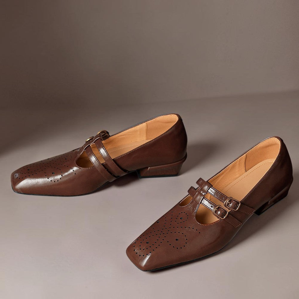 LYNN | LEATHER MARY JANES WITH DOUBLE STRAP