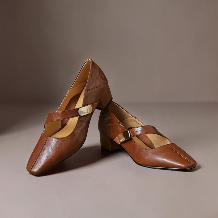 NIENKE | MARY JANES WITH SQUARE TOE AND GOLDEN TRIM