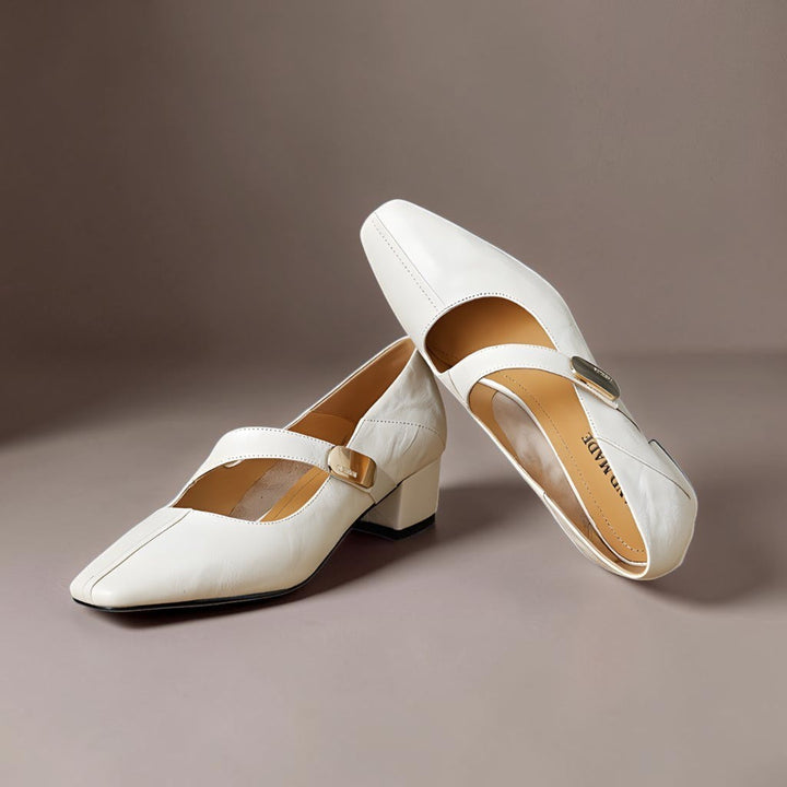 NIENKE | MARY JANES WITH SQUARE TOE AND GOLDEN TRIM