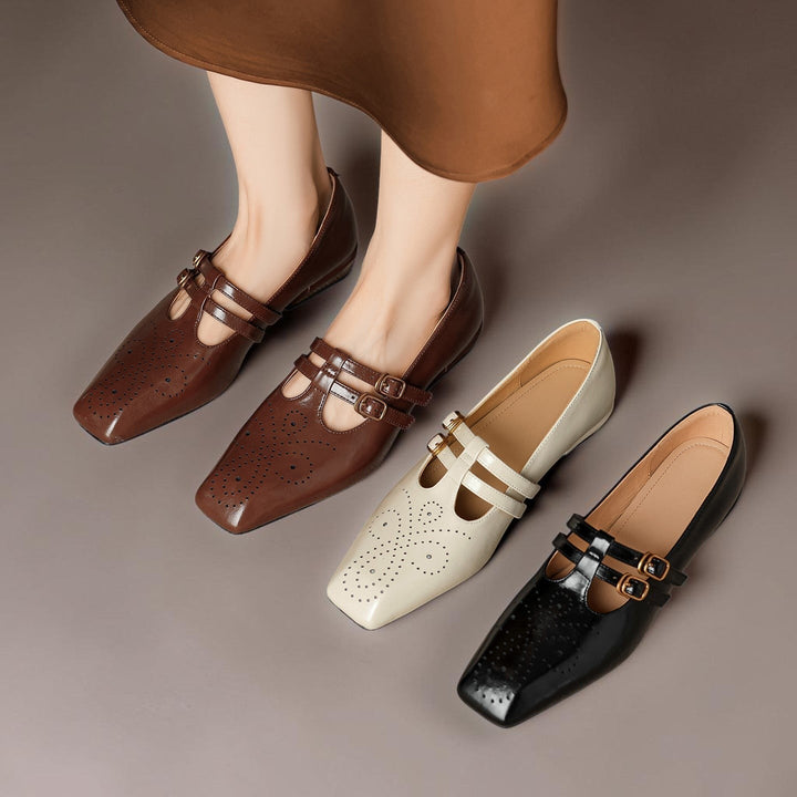 LYNN | LEATHER MARY JANES WITH DOUBLE STRAP