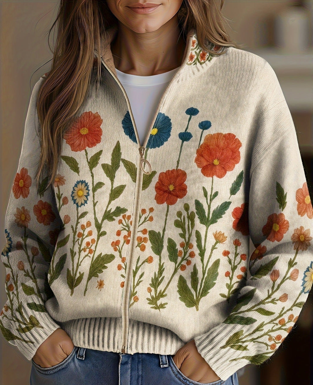 Angela™ | Cardigan Zip with Wild Flowers